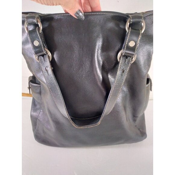 Lauren Ralph Lauren Large Black Leather Tote Bag Double Handles Lots Of Pockets - Picture 4 of 11